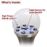 IR940BLB-7 : Total Invisible Super Wide 940nM IR Light Bulb Covert Lamp with Light Sensor(7 LED illuminators) 25ft range, 160 deg, 120VAC