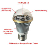 IR940BLB-6 : Total Invisible Super Wide 940nM IR Light Bulb Covert Lamp (6 LED illuminators, No light Sensor) 20ft range, 160 deg, 120VAC